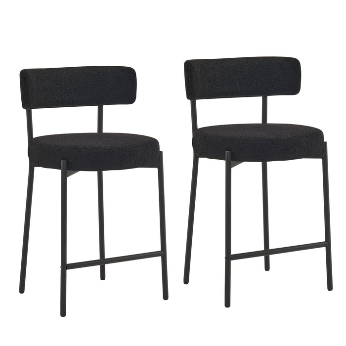 Furnilivng 24'' Bar Stools Set of 2, Modern Boucle Fabric Counter Height Bar Stools with Mid Back, Metal Frame with Upholstered for Kitchen Island, Bar, Dining Room