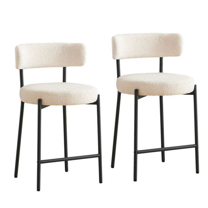 Furnilivng 24'' Bar Stools Set of 2, Modern Boucle Fabric Counter Height Bar Stools with Mid Back, Metal Frame with Upholstered for Kitchen Island, Bar, Dining Room