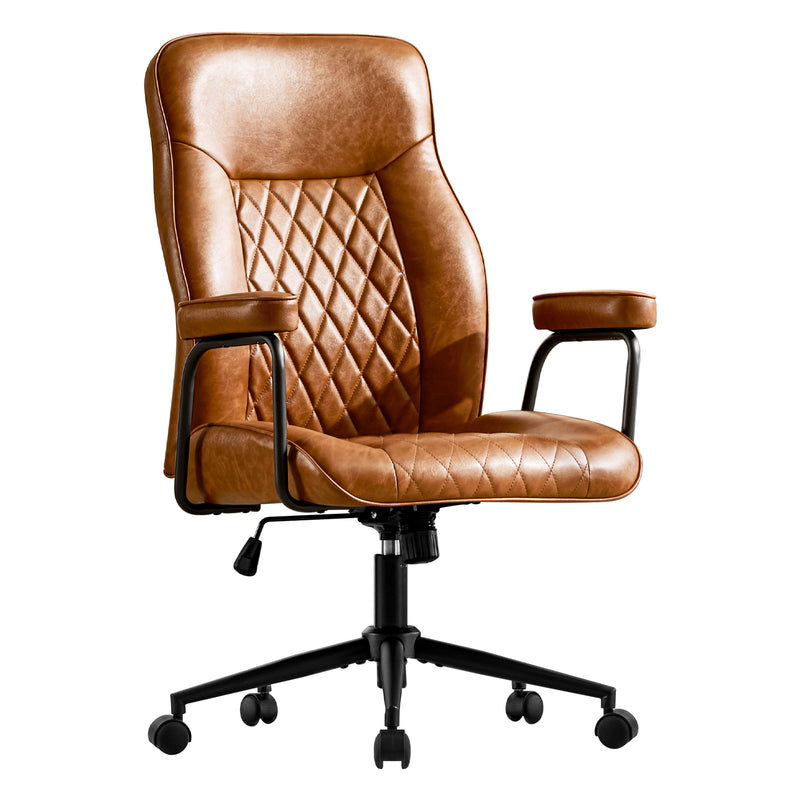 Mid-Century Diamond Quilted Leather Desk Chair