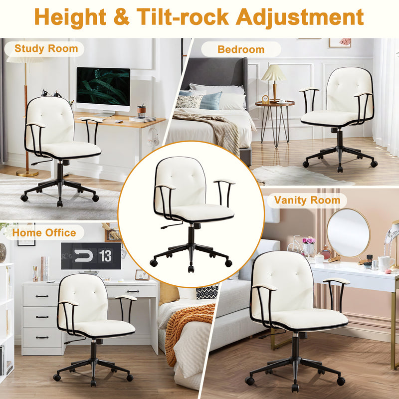 Faux Leather Office Chair With Adjustable Height Vanity Chair Padded Armrests