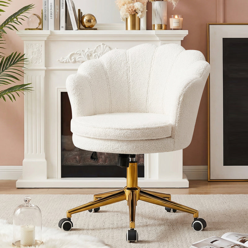 Furniliving Cute Vanity Chair With Shall-Shaped Backrest,Adjustable Swivel Home Office Desk Chair With Wheels