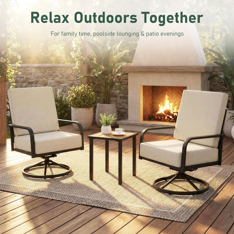 3 Piece Outdoor Bistro Set, 360° Swivel Rocking Chairs and Side Table