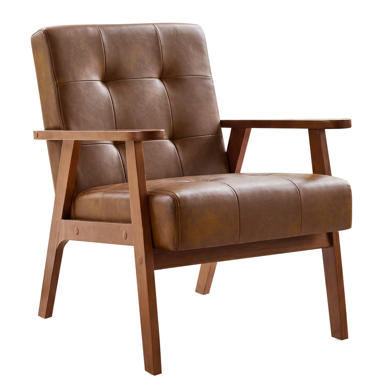 Modern PU Leather Accent Chair With Solid Wood Frame