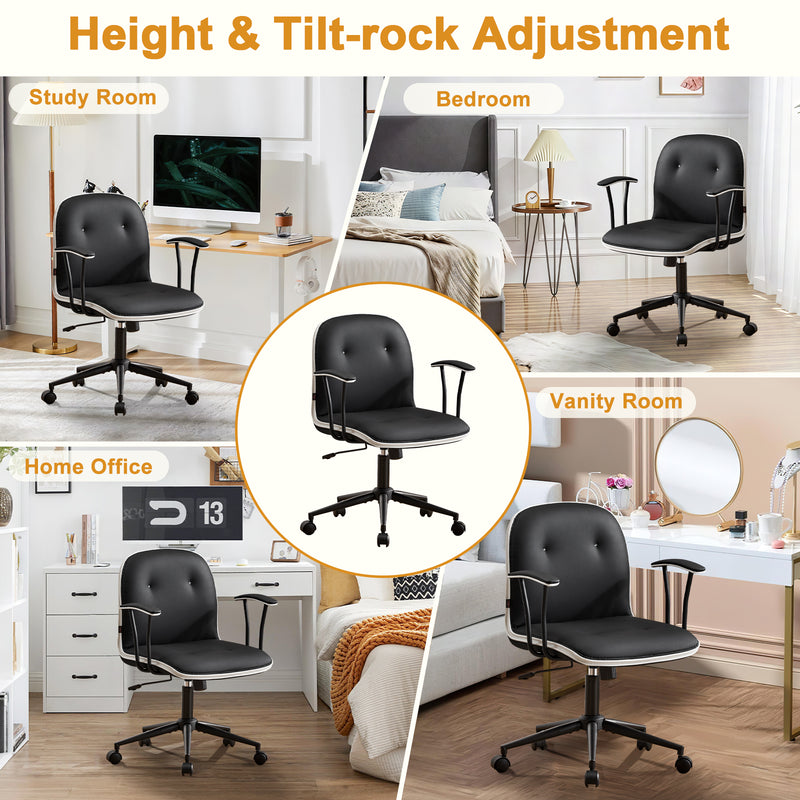 Faux Leather Office Chair With Adjustable Height Vanity Chair Padded Armrests