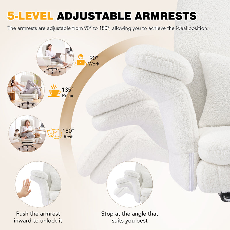 Teddy Fleece Big and Tall Ergonomic Office Chair with Flip-Up Armrests&Footrest