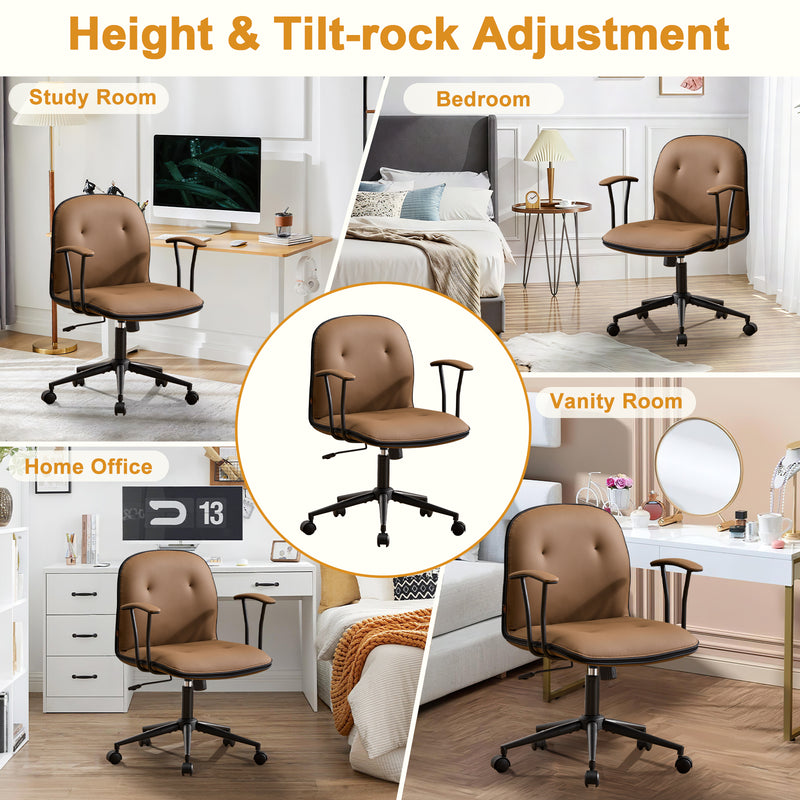 Faux Leather Office Chair With Adjustable Height Vanity Chair Padded Armrests