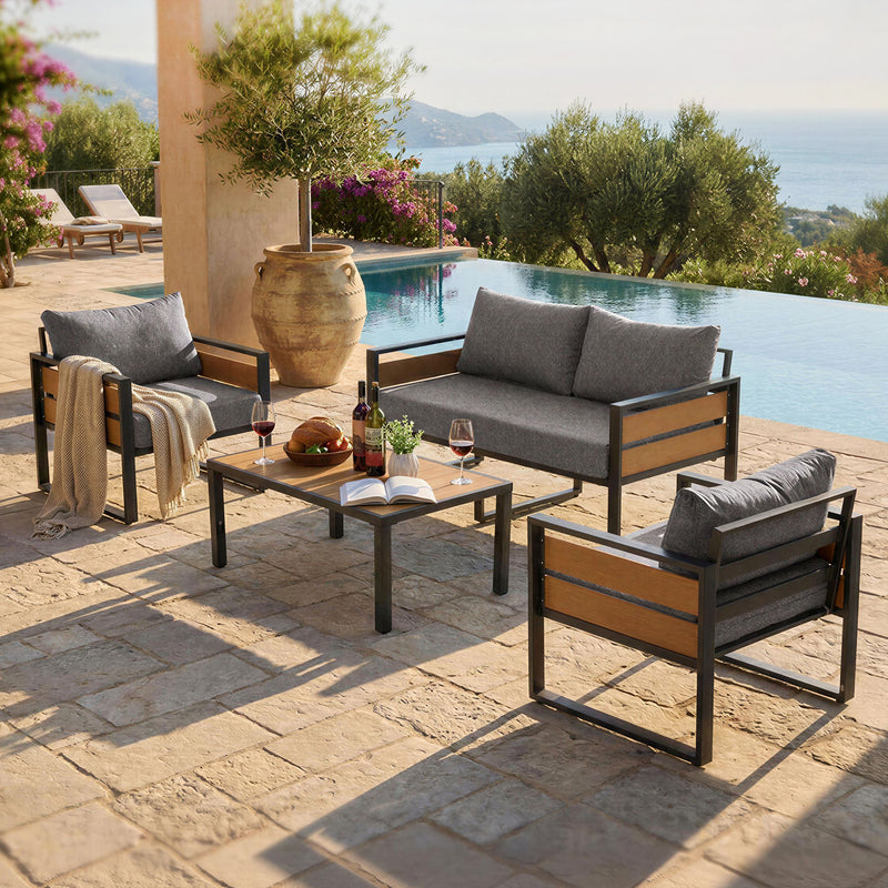 Furniliving  Patio Furniture Set, 2-Piece Steel Outdoor Sectional, 2-Seats Patio Conversation Set with Deep Seating