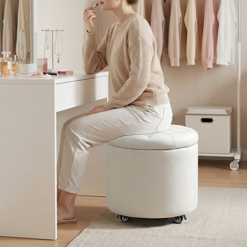 Modern Round Storage Ottoman with Removable Lid &wheels