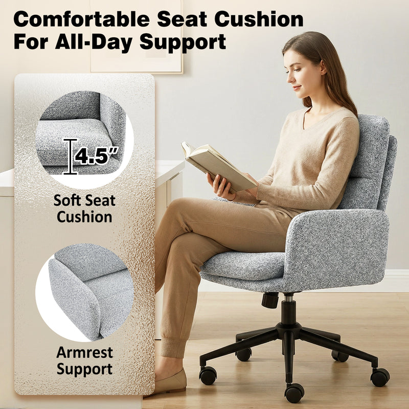 Modern Home Office Desk Chair With High Backrest，Chenille Upholstered Accent Chair With Wheels,Adjustable Swivel Computer Chair With Plush Curved Back,Fashion Vanity Stool Home Office Chair For Home Office,Study Room