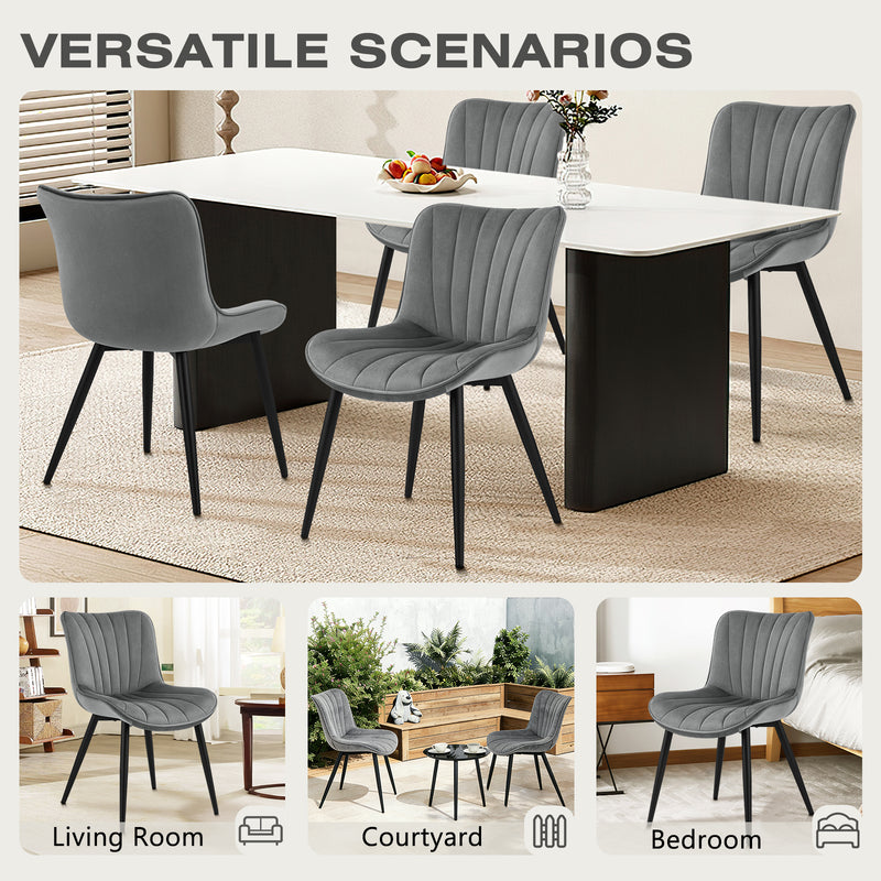 Mid Century 2-Pcs Dining Chairs Velvet Kitchen And Dining Room Chairs Upholstered Accent Chairs With Ergonomic Back