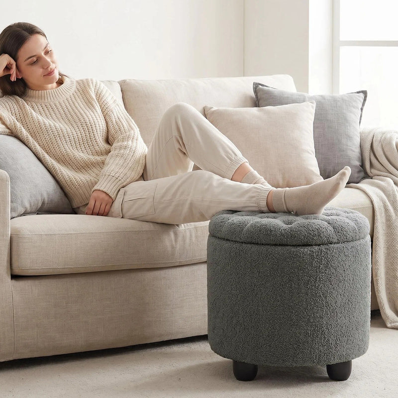 Linen Upholstered Storage Ottoman