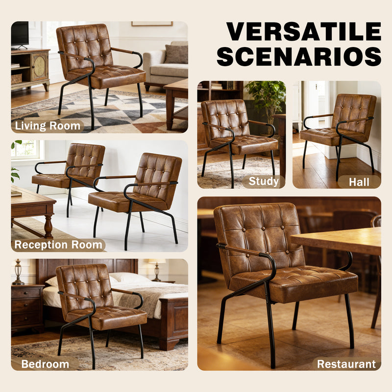 Furniliving Fashion Pu Leather Office Chair, Comfortable Accent Chair With Metal Frame