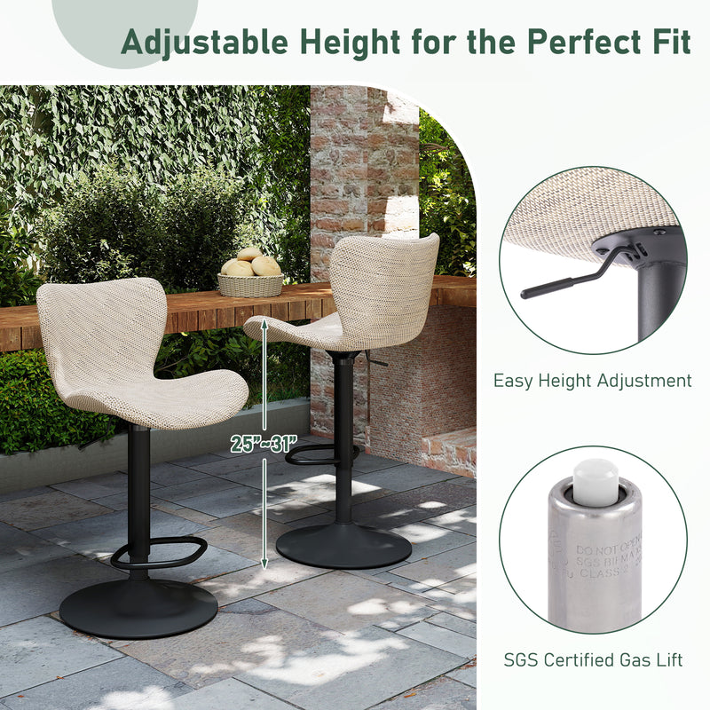 Adjustable Outdoor HDPE Bar Stools Set of 2, All-Weather Textilene Swivel Patio Bar Chairs