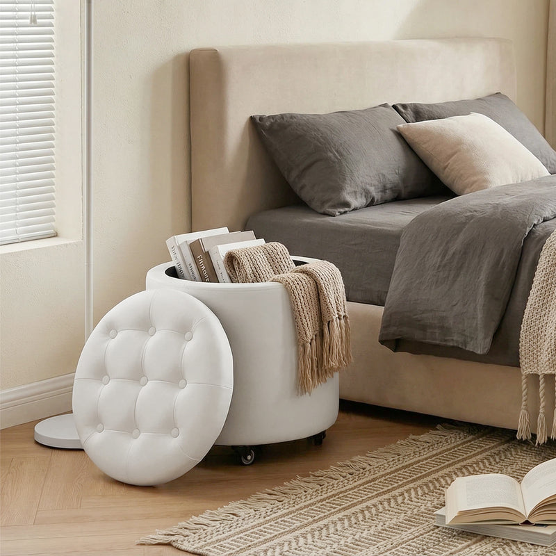 Modern Round Storage Ottoman with Removable Lid &wheels