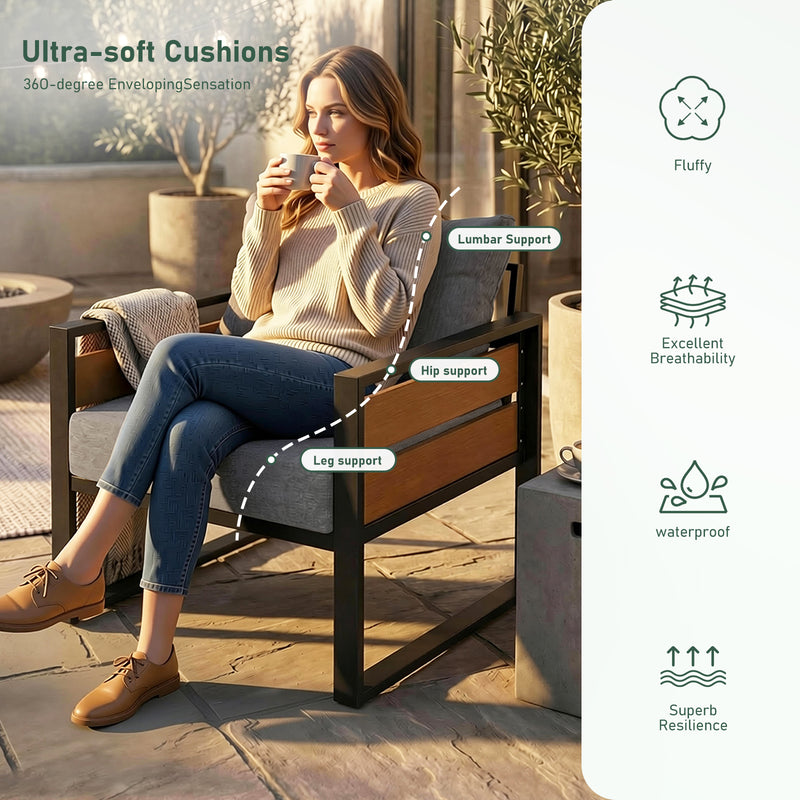 Furniliving  Patio Furniture Set, 2-Piece Steel Outdoor Sectional, 2-Seats Patio Conversation Set with Deep Seating