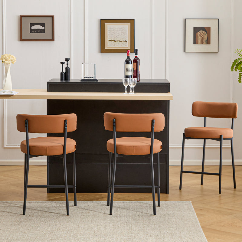 Furnilivng 24'' Bar Stools Set of 2, Modern Boucle Fabric Counter Height Bar Stools with Mid Back, Metal Frame with Upholstered for Kitchen Island, Bar, Dining Room
