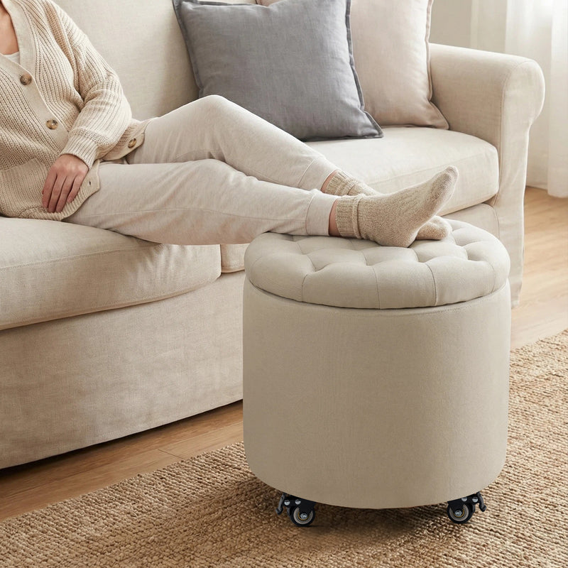 Modern Round Storage Ottoman with Removable Lid &wheels