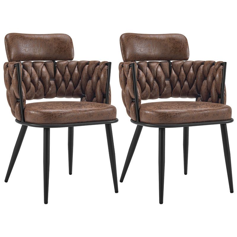Hand-Woven Dining Chairs Set of 2, Upholstered Luxury Faux Suede Dining Room Chairs with Ergonomic Curved Back