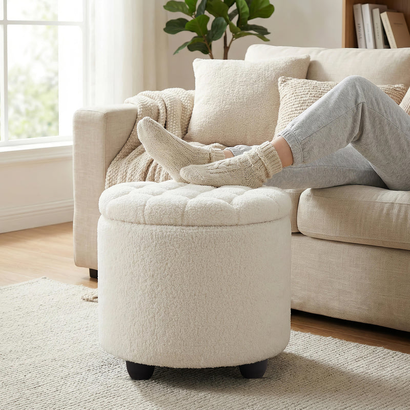 Linen Upholstered Storage Ottoman