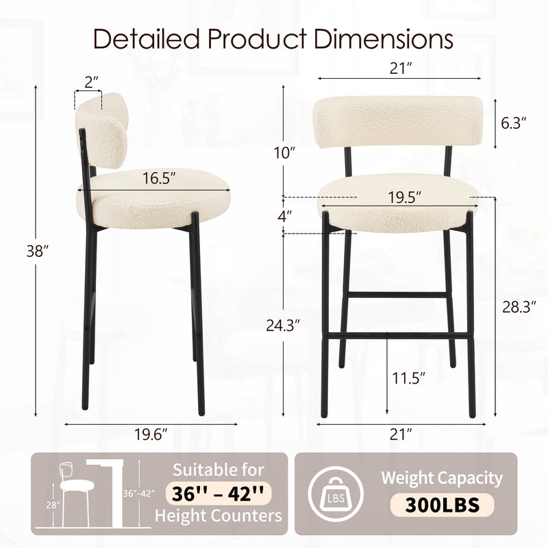 38’’ Upholstered Bar Chairs With Curved Backrest Set Of 2