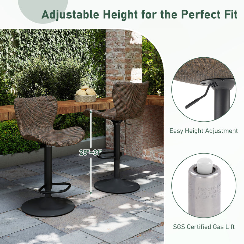 Adjustable Outdoor HDPE Bar Stools Set of 2, All-Weather Textilene Swivel Patio Bar Chairs