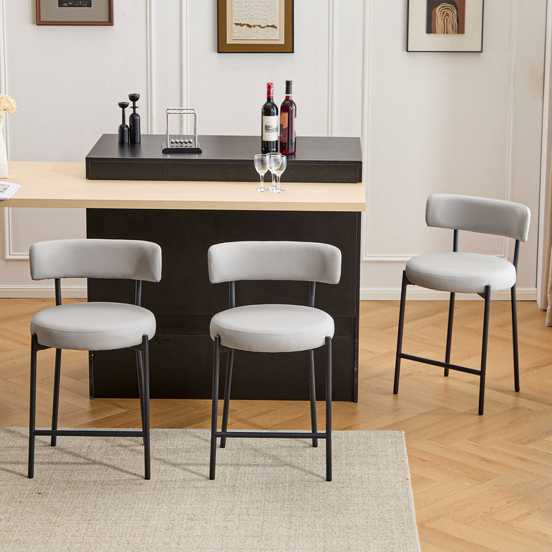 Furnilivng 24'' Bar Stools Set of 2, Modern Boucle Fabric Counter Height Bar Stools with Mid Back, Metal Frame with Upholstered for Kitchen Island, Bar, Dining Room