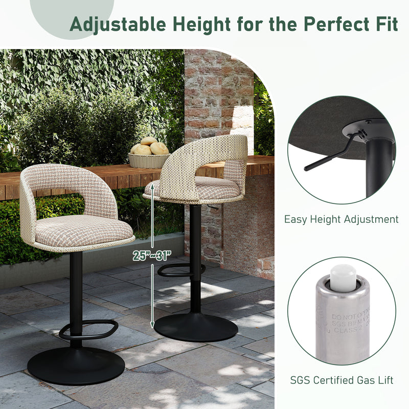 Adjustable Outdoor HDPE Bar Stools Set of 2, Waterproof Textilene Swivel Patio Bar Chairs