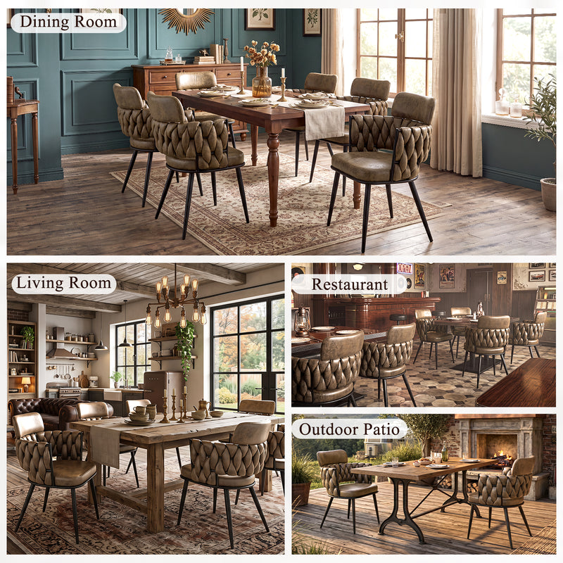 Hand-Woven Dining Chairs Set of 2, Upholstered Luxury Faux Suede Dining Room Chairs with Ergonomic Curved Back