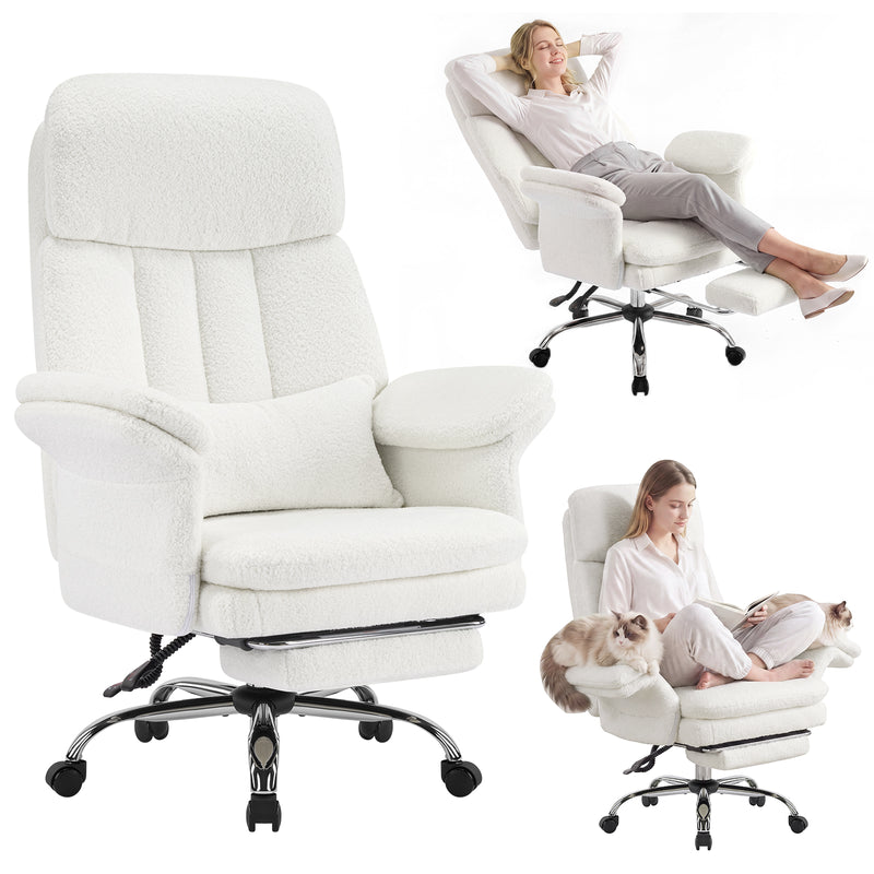 Teddy Fleece Big and Tall Ergonomic Office Chair with Flip-Up Armrests&Footrest