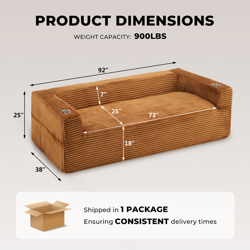 92'' Oversize boneless Sofa,Modern Loveseat with Cup Holder