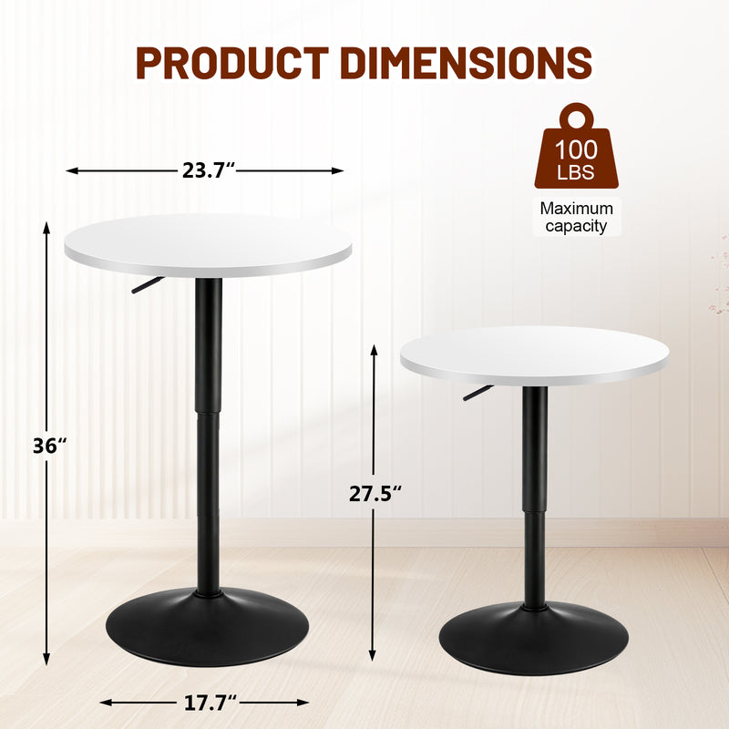 Furniliving Modern Round Side Table Adjustable Height Bar Table