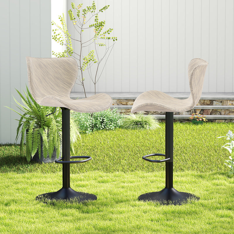Adjustable Outdoor HDPE Bar Stools Set of 2, All-Weather Textilene Swivel Patio Bar Chairs