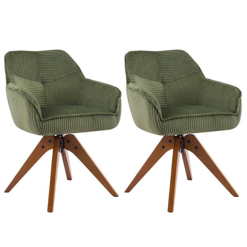 Swivel Corduroy Dining Chairs Set of 2 with Solid Wood Frame and Thicken Cushion