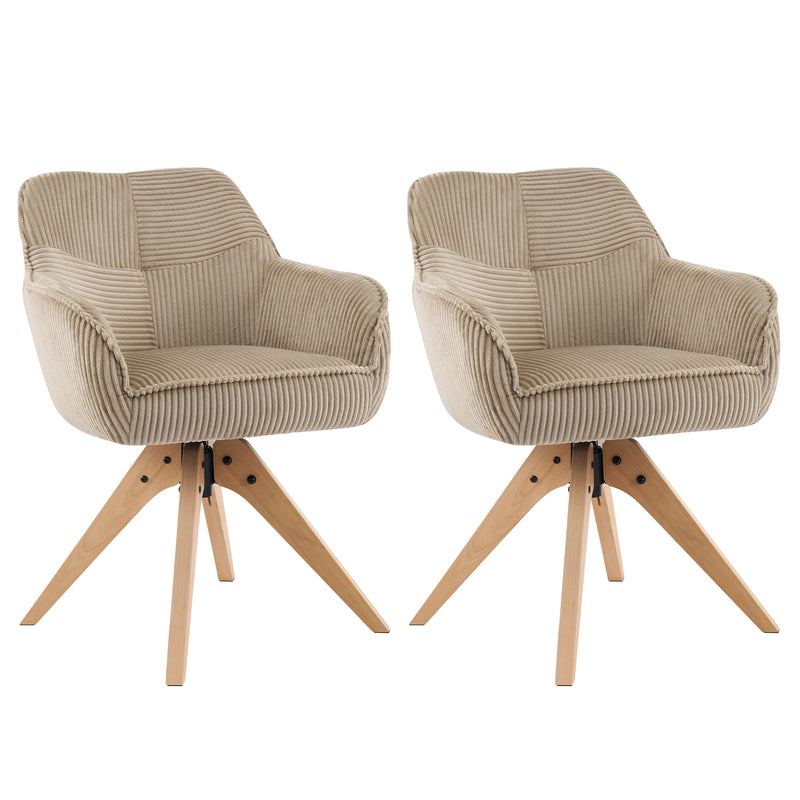 Swivel Corduroy Dining Chairs Set of 2 with Solid Wood Frame and Thicken Cushion
