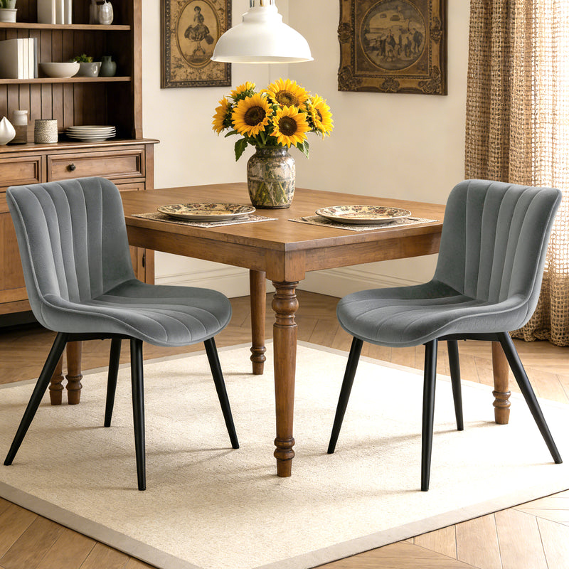 Mid Century 2-Pcs Dining Chairs Velvet Kitchen And Dining Room Chairs Upholstered Accent Chairs With Ergonomic Back
