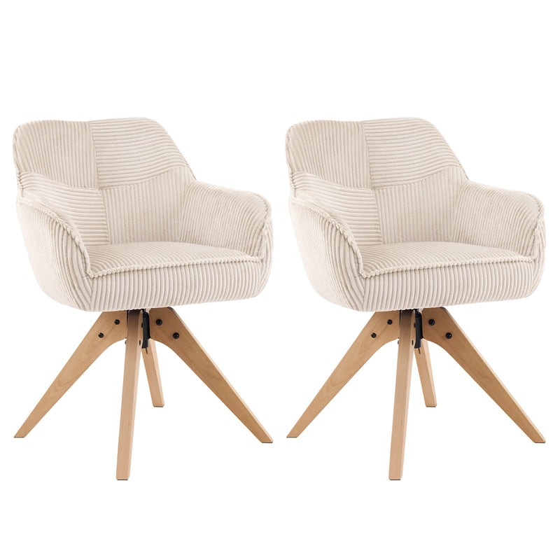 Swivel Corduroy Dining Chairs Set of 2 with Solid Wood Frame and Thicken Cushion