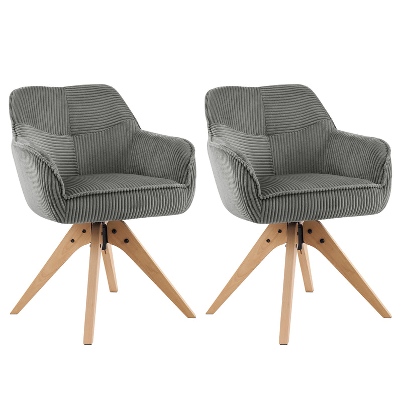 Swivel Corduroy Dining Chairs Set of 2 with Solid Wood Frame and Thicken Cushion