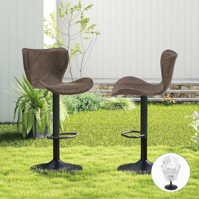 Adjustable Outdoor HDPE Bar Stools Set of 2, All-Weather Textilene Swivel Patio Bar Chairs