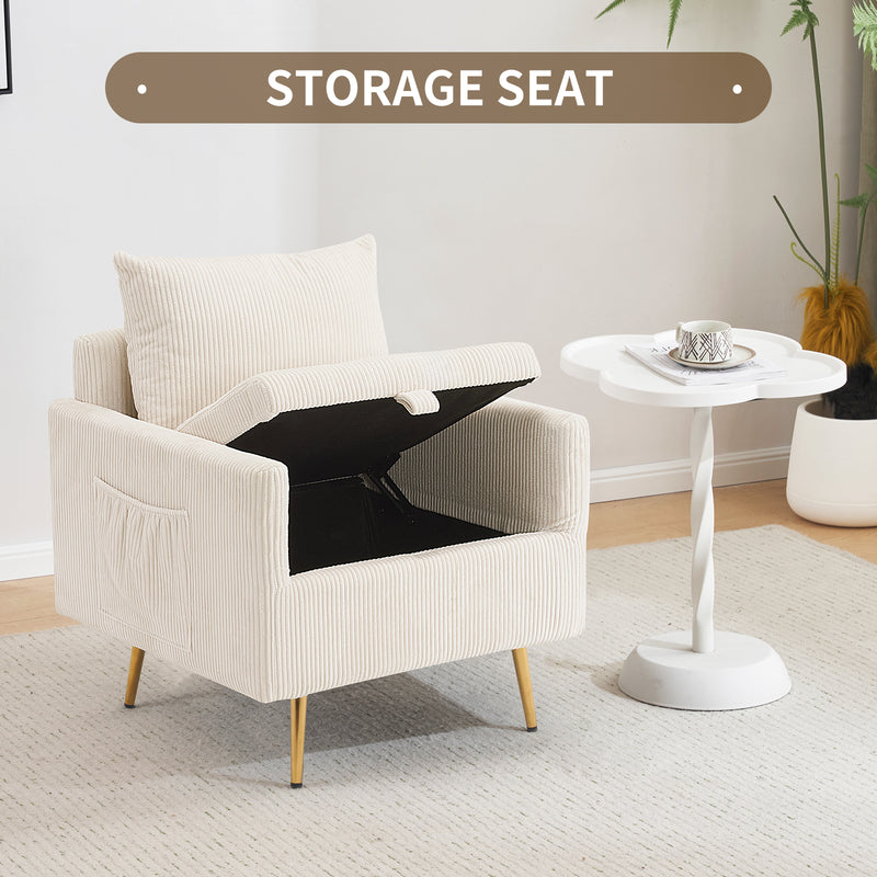 HFFO2612 Cozy Corduroy Single Seat Sofa with Lift-Up Storage & Side Pocket