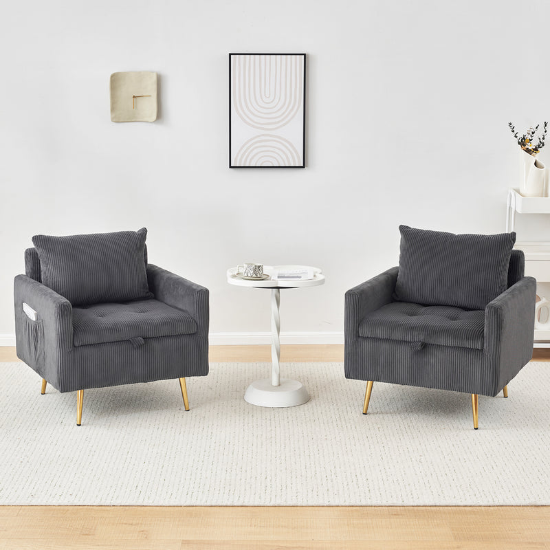 HFFO2612 Cozy Corduroy Single Seat Sofa with Lift-Up Storage & Side Pocket