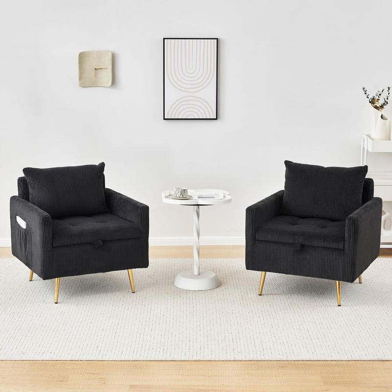 HFFO2612 Cozy Corduroy Single Seat Sofa with Lift-Up Storage & Side Pocket