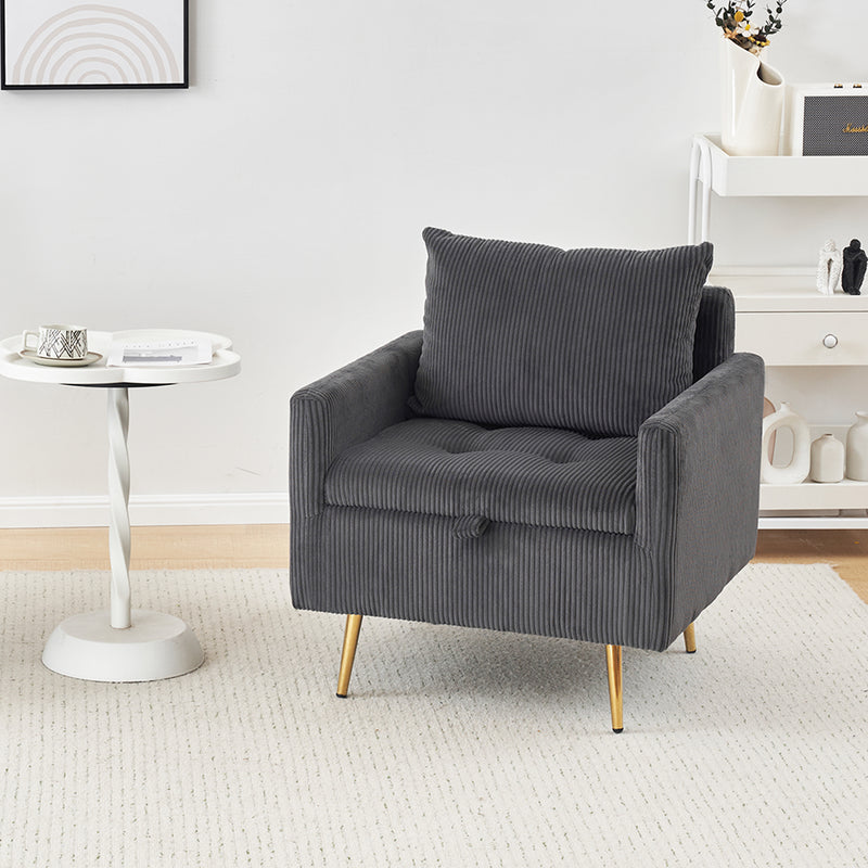 HFFO2612 Cozy Corduroy Single Seat Sofa with Lift-Up Storage & Side Pocket