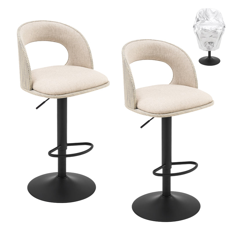 Adjustable Outdoor HDPE Bar Stools Set of 2, Waterproof Textilene Swivel Patio Bar Chairs