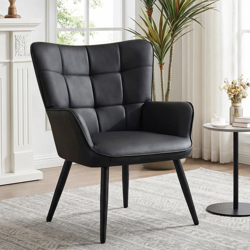 PU Leather Accent Chair With High Backrest Comfortable Tufted With Feather-Like Armrests