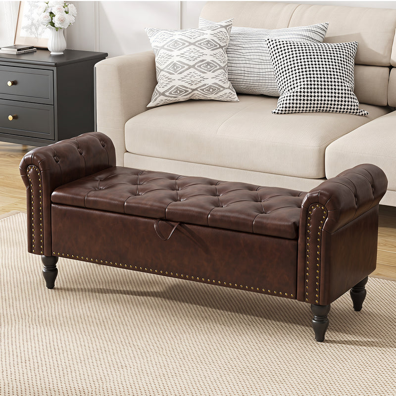 Button Tufted Storage Bedroom Bench