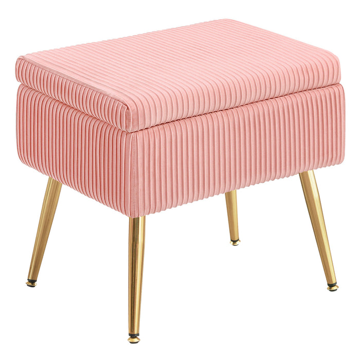 Storage Ottoman Foot Rest, Upholstered Pleated Round Footrest