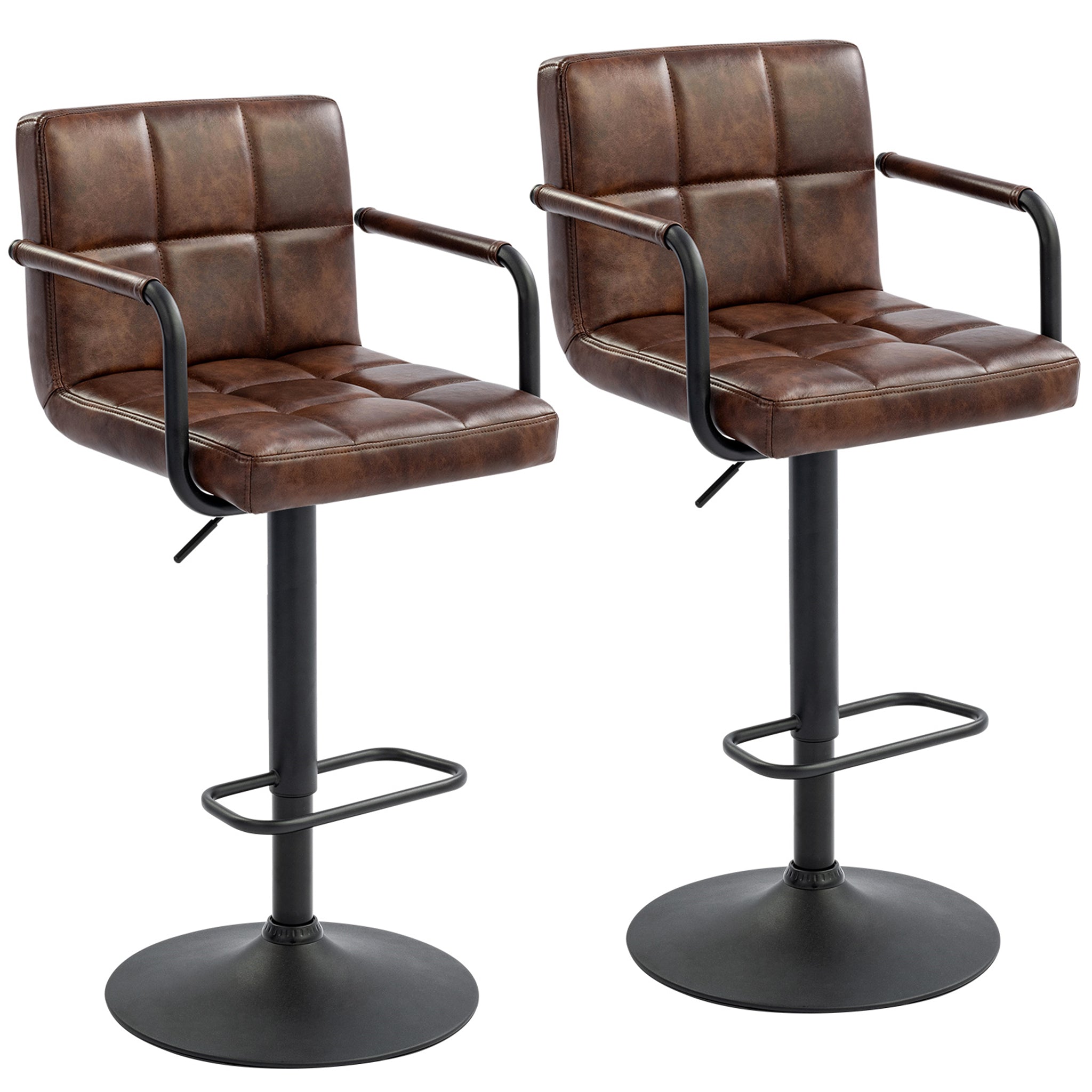 Furnimart Height Adjustable Faux Leather Barstools Set of 2