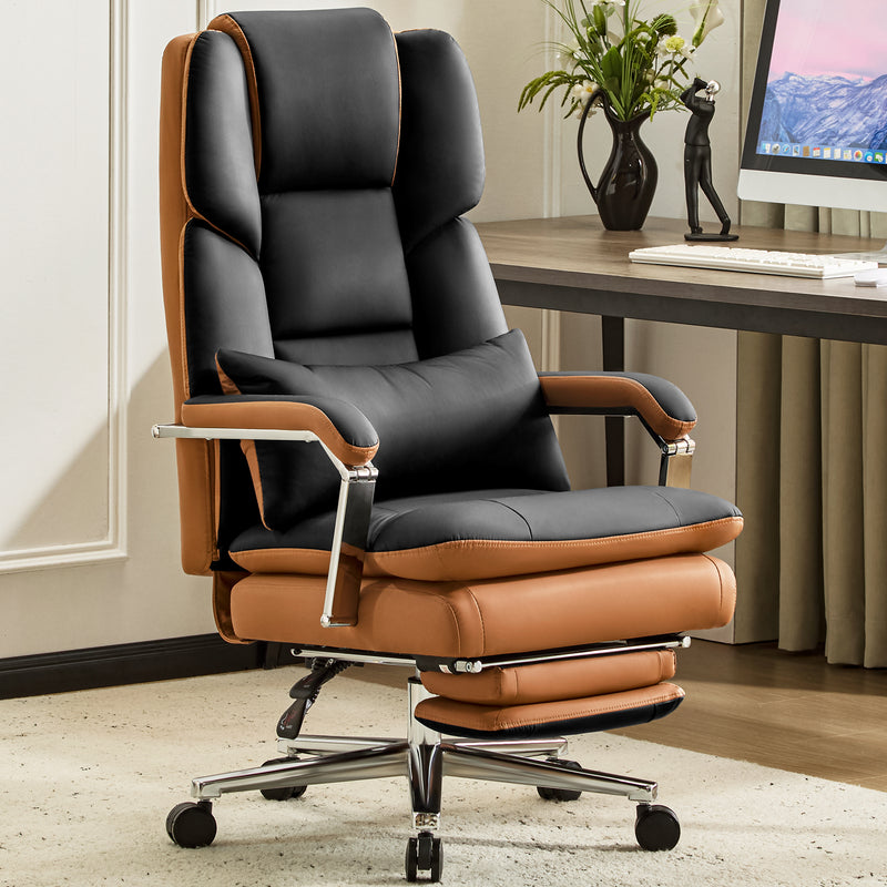 Furniliving faux leather office chair with footrest
