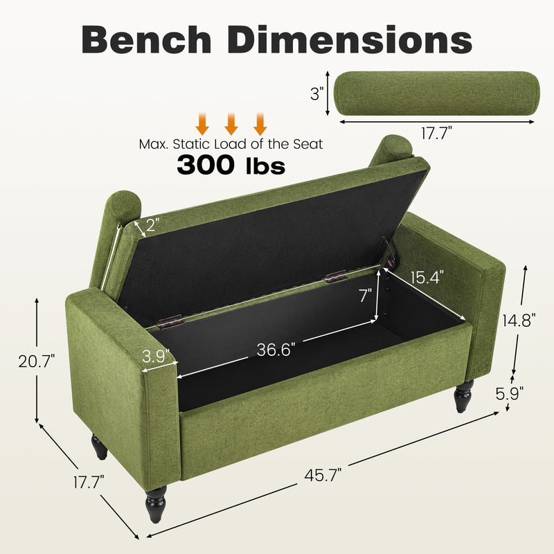 45.7’’ Linen Storage Ottoman Bench With Round Cushion