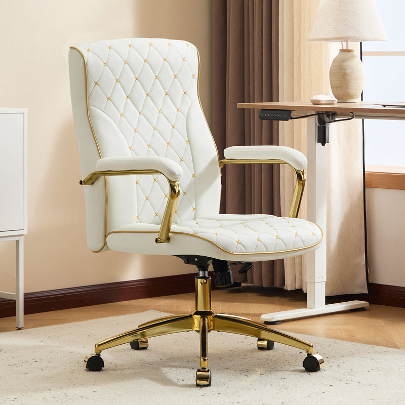Adjustable Vanity Chair with Golden Legs and Padded Armrest